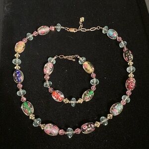 Vintage 925 Glass bead necklace and bracelet set